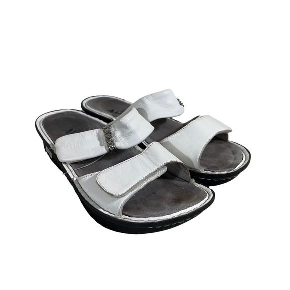 Alegria Womens Kar 600 Slide Sandals White Hook Loop Leather Slip On 5-5.5 EU 35 - Picture 1 of 8